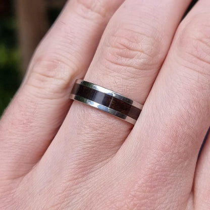 Stainless steel and smoked eucalyptus ring - Hand made bent wood ring - Wooden wedding band - Engagement ring - Natural jewellery