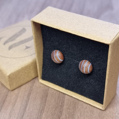 Rainbow striped wood & silver hand made stud earrings