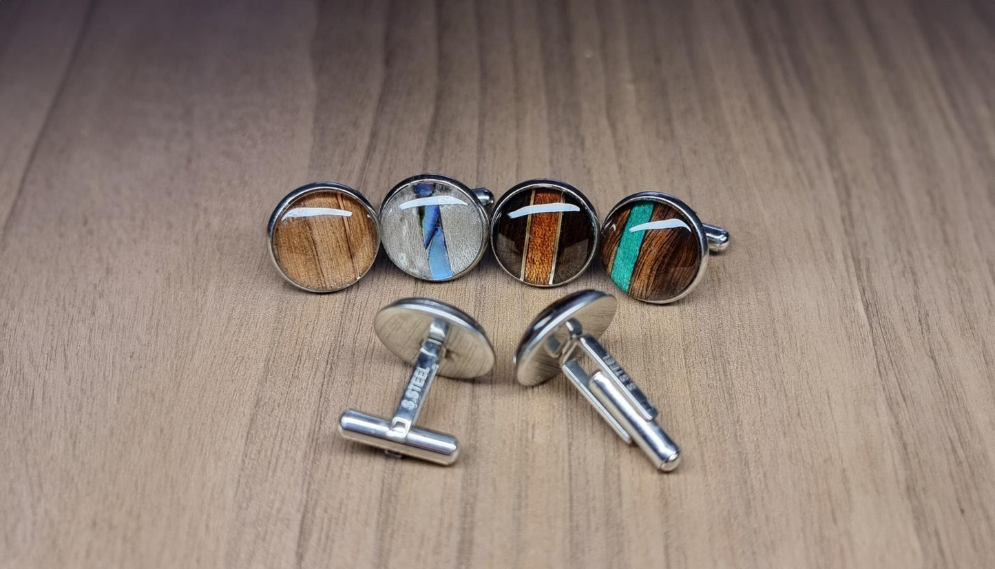 Custom wood & Stainless steel cufflinks - wooden wedding cufflinks - suit accessories - groomsmen gift