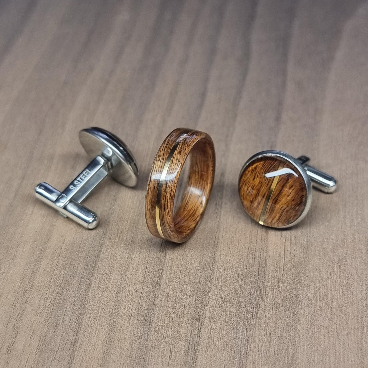 Custom stainless steel wood inlay cufflinks