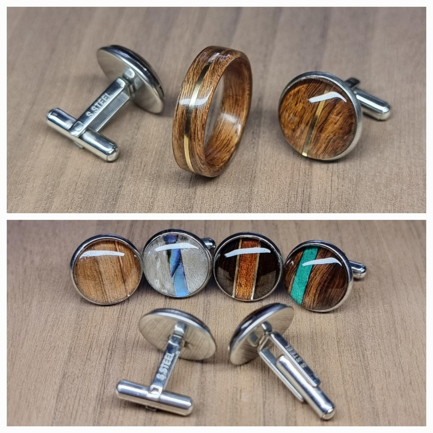 Custom stainless steel wood inlay cufflinks