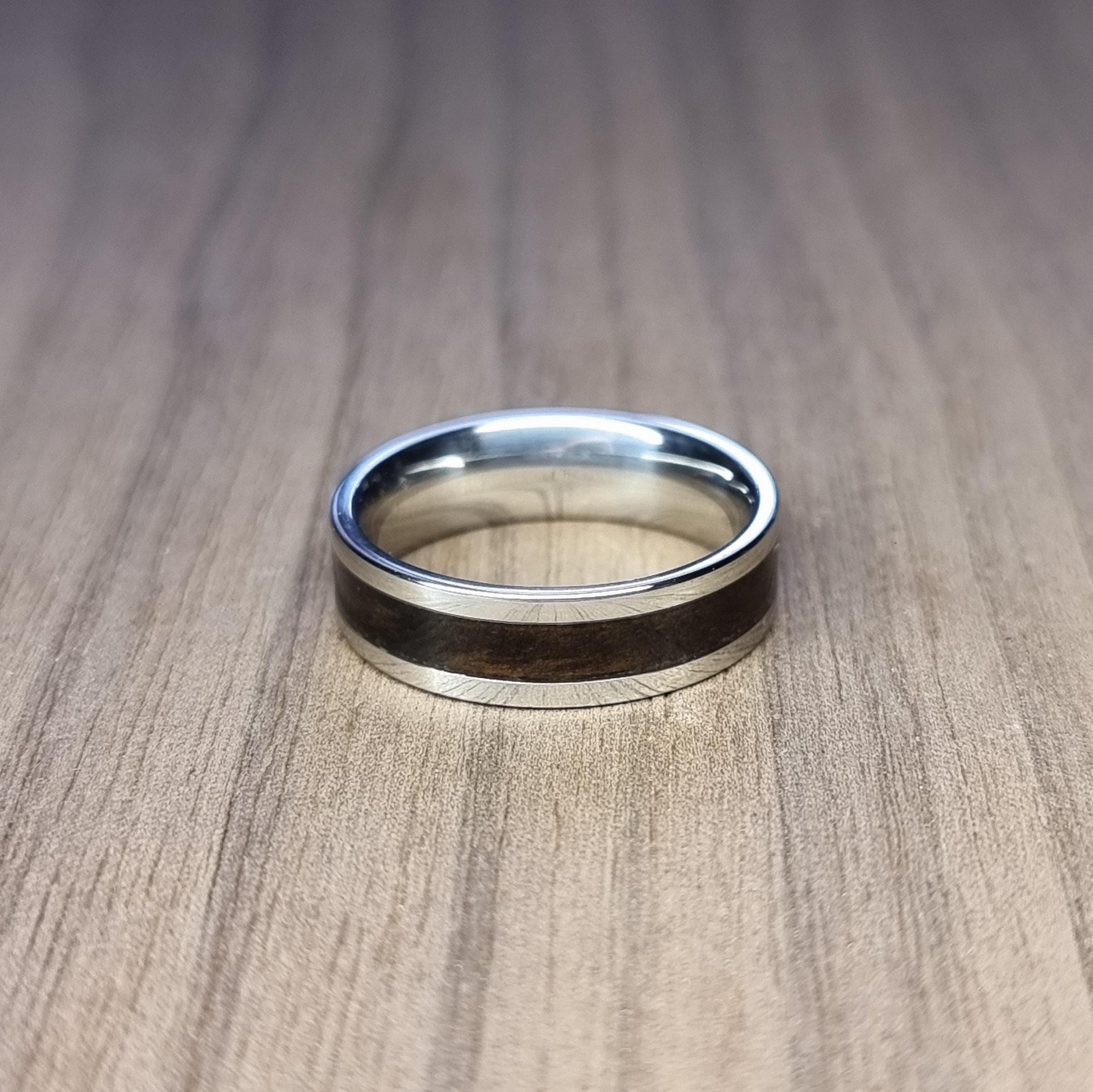 Stainless steel and smoked eucalyptus ring