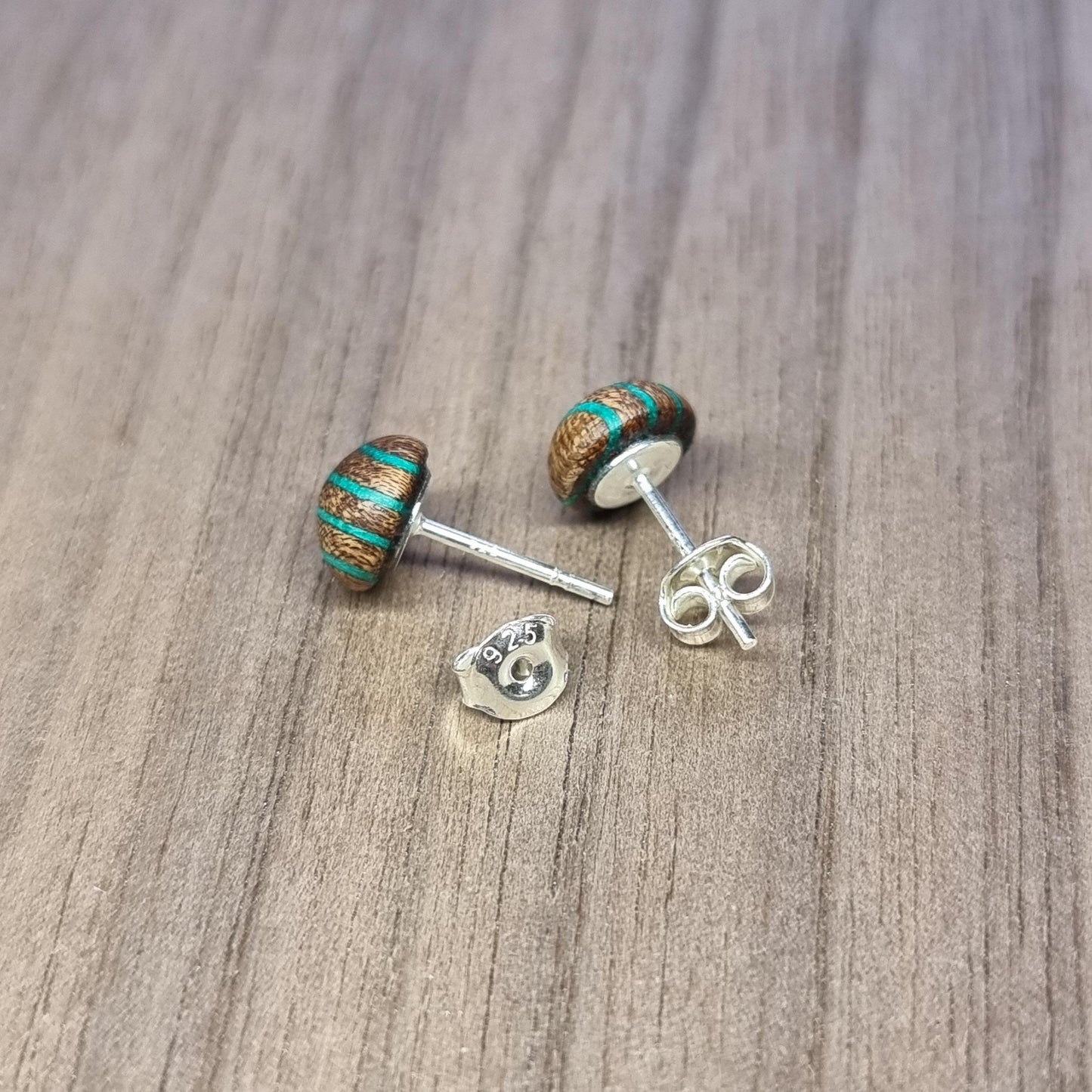 Rainbow wood & silver striped stud earrings - Wooden earrings - Natural earrings - Alternative earrings - 5th anniversary gift