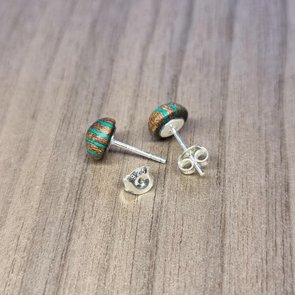 Rainbow wood & silver striped stud earrings - Wooden earrings - Natural earrings - Alternative earrings - 5th anniversary gift