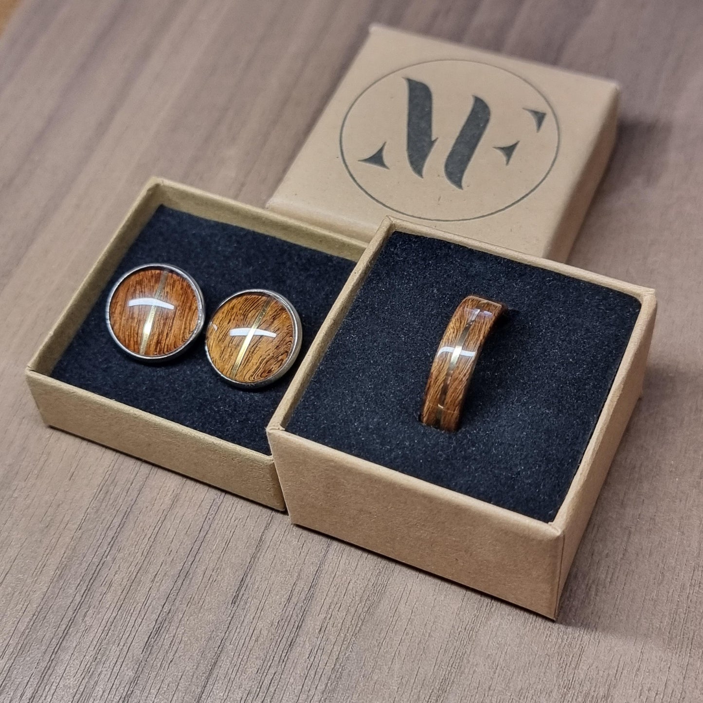 Custom stainless steel wood inlay cufflinks