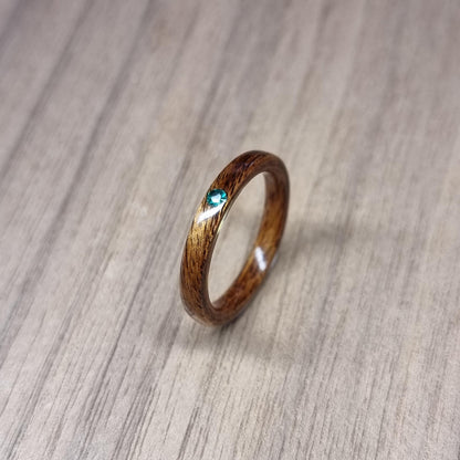 Rosewood and lab emerald hand made bent wood ring
