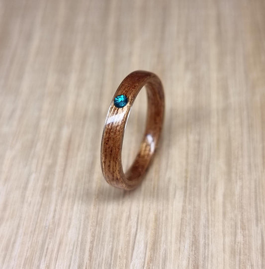 Sapele and lab emerald hand made bent wood ring