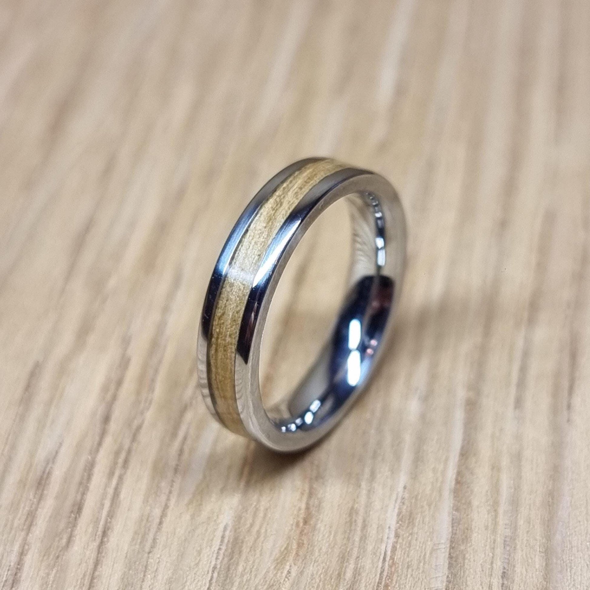 Stainless steel and Oak ring - Hand made bent wood ring - Wooden wedding band - Engagement ring - Natural jewellery