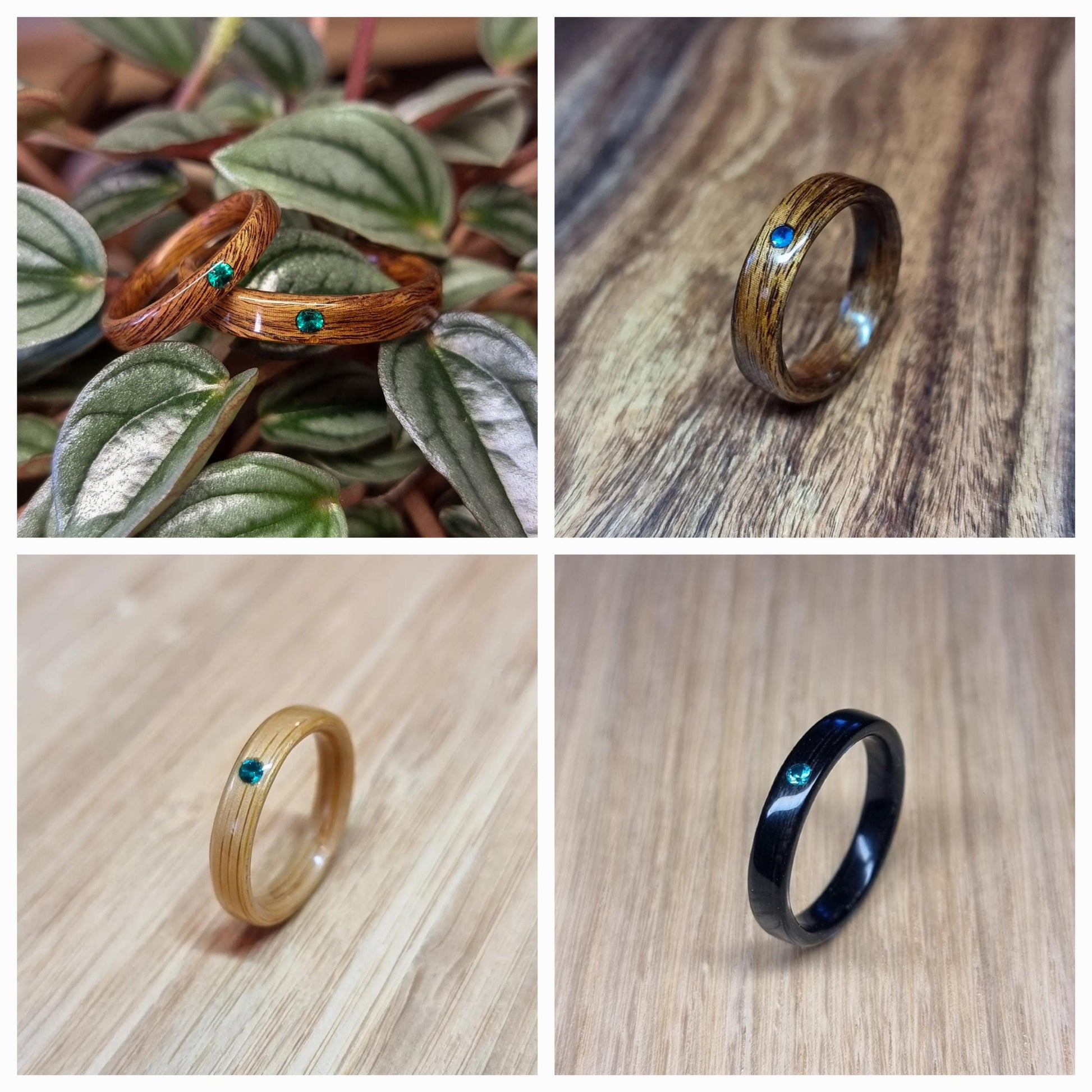 Custom wood & gemstone hand made bent wood ring