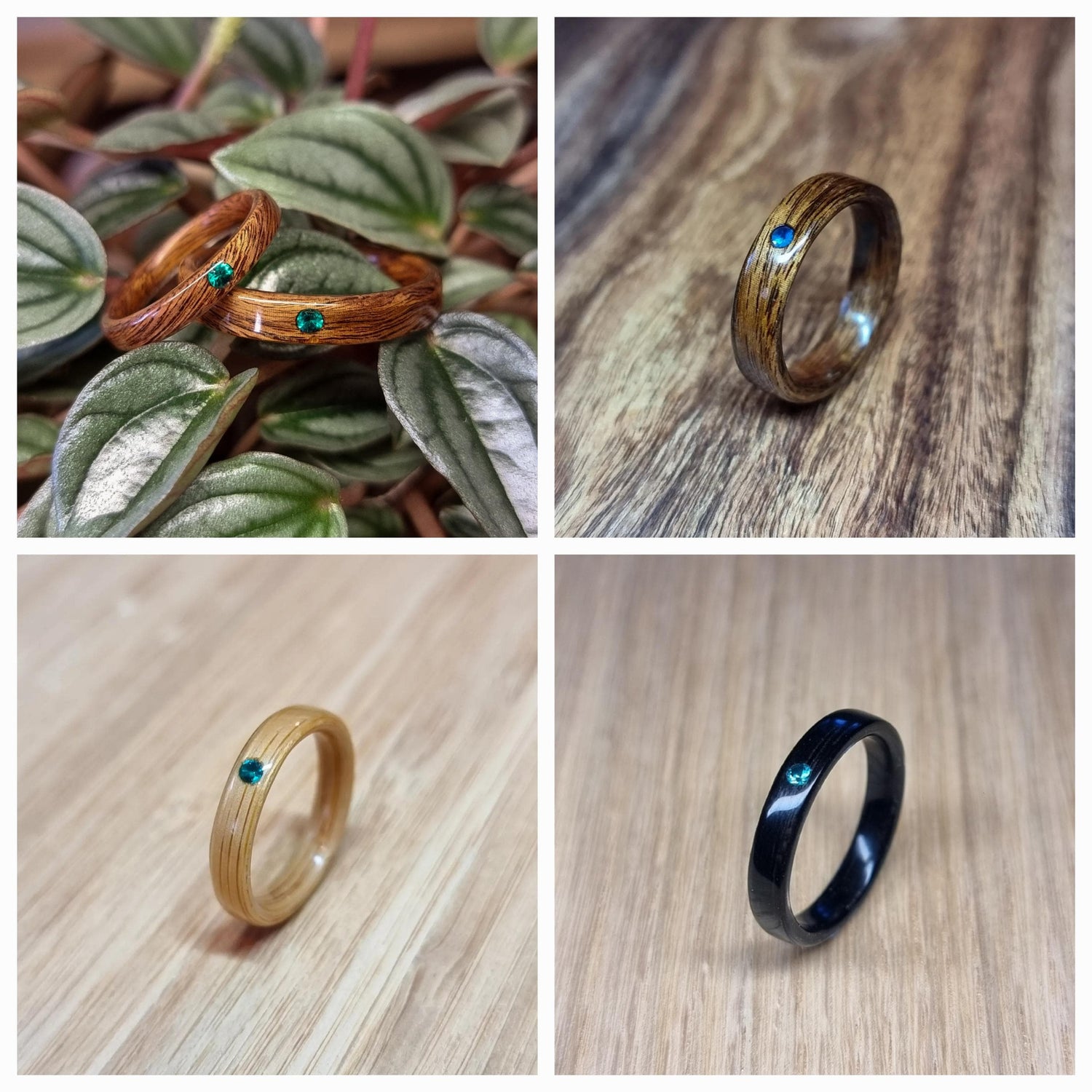 Custom wood & gemstone hand made bent wood ring