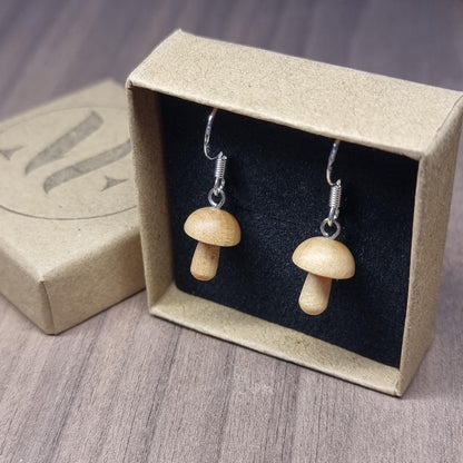 Wooden mushroom and sterling silver dangle / drop earrings - Wooden earrings - Natural earrings