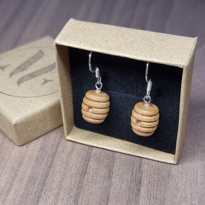 Maple beehive and sterling silver dangle / drop earrings - Wooden earrings - Natural earrings