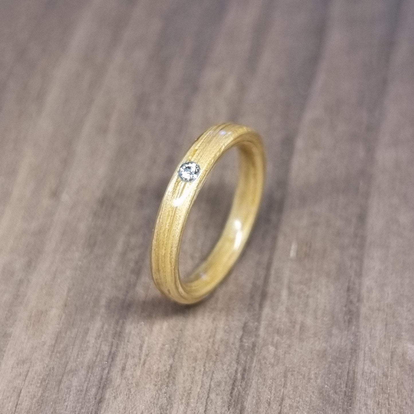 Oak and lab diamond hand made bent wood ring