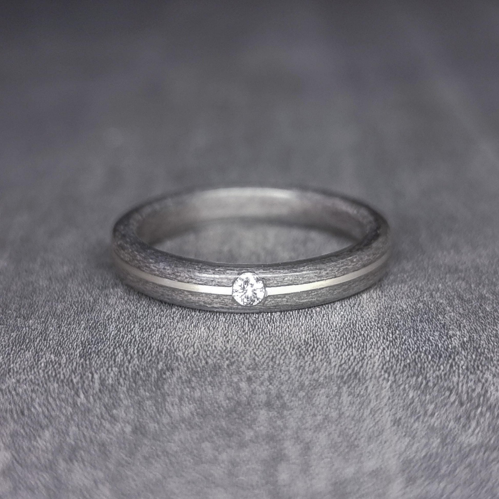 Grey tulipwood, sterling silver & lab created diamond ring - Bespoke hand made wood - Custom wooden wedding band - Alternative Engagement