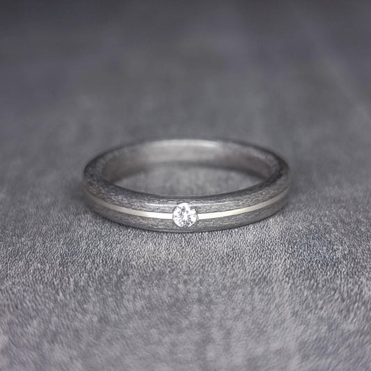 Grey tulipwood, sterling silver & lab created diamond ring - Bespoke hand made wood - Custom wooden wedding band - Alternative Engagement
