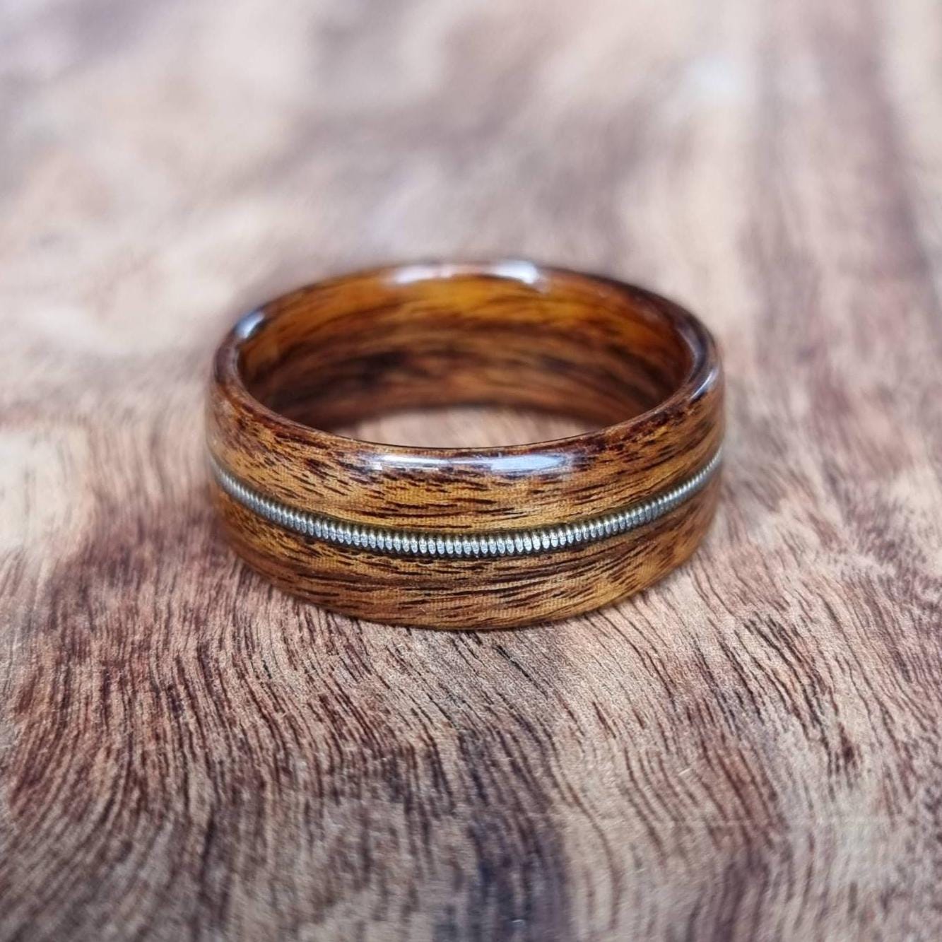 Rosewood and guitar string ring - Hand made bent wood ring - Wooden wedding band - Engagement ring - Natural jewellery