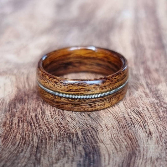 Rosewood and guitar string hand made bent wood ring