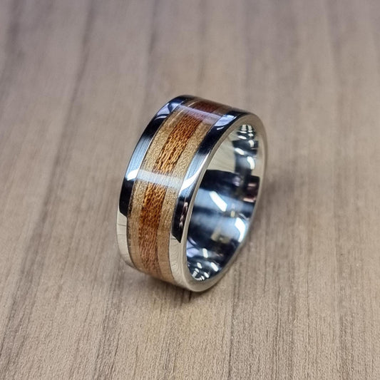 Stainless steel, walnut and sapele ring