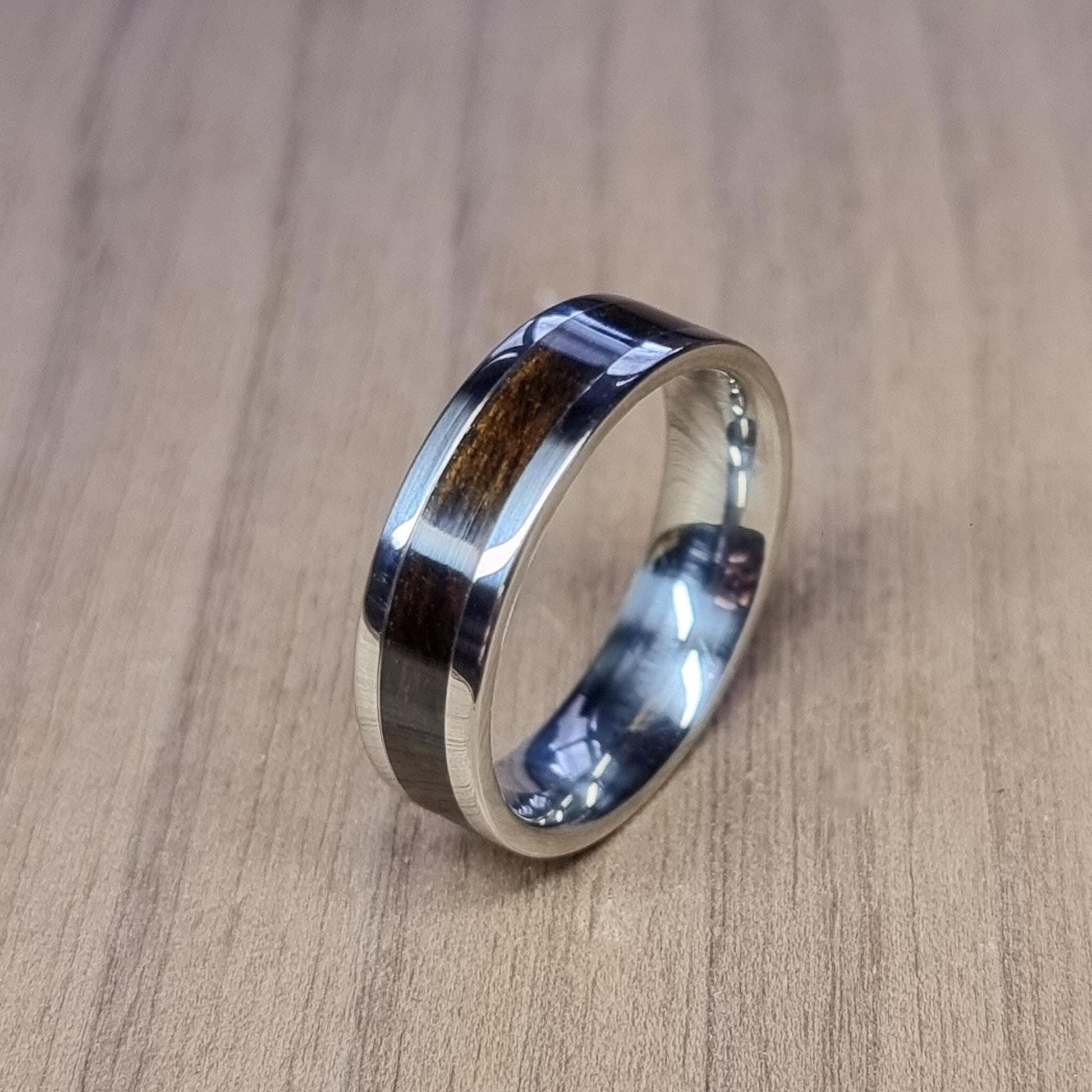 Stainless steel and smoked eucalyptus ring - Hand made bent wood ring - Wooden wedding band - Engagement ring - Natural jewellery