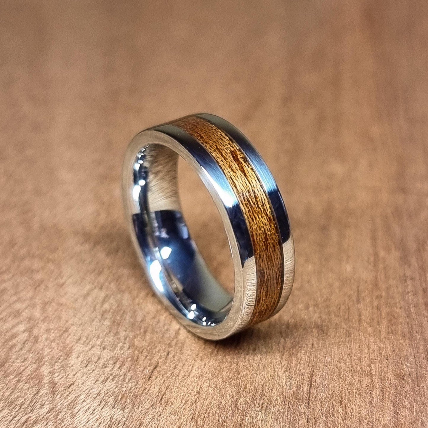Stainless steel and Sapele ring - Hand made bent wood ring - Wooden wedding band - Engagement ring - Natural jewellery