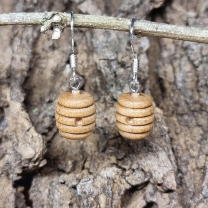 Maple beehive and sterling silver dangle / drop earrings - Wooden earrings - Natural earrings
