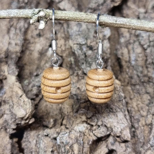 Maple beehive and sterling silver dangle / drop earrings - Wooden earrings - Natural earrings