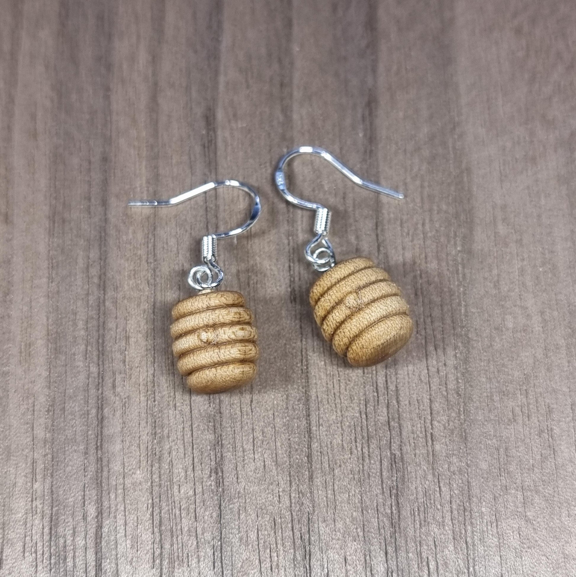 Maple beehive and sterling silver dangle / drop earrings - Wooden earrings - Natural earrings