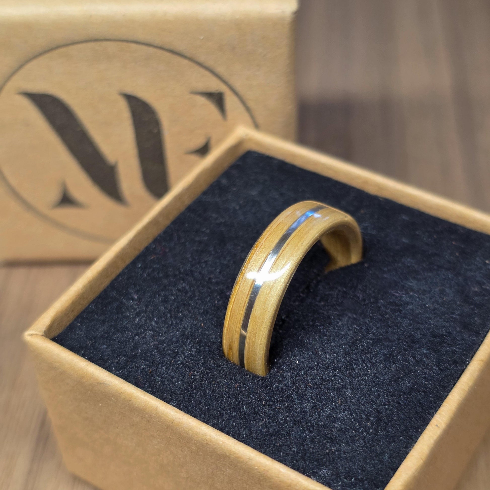 Oak & sterling silver hand made bent wood ring