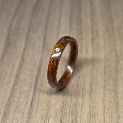 Rosewood and lab diamond hand made bent wood ring