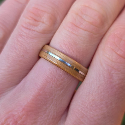 Oak & sterling silver hand made bent wood ring