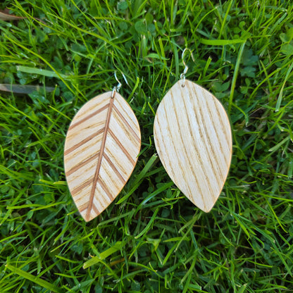 Wooden leaf earrings, Ash, Sapele, Oak wood dangle / drop earrings - Handmade wood and silver earrings - Natural earrings