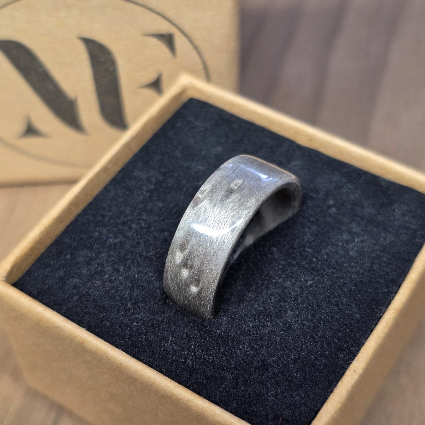 Silver birdseye maple hand made bent wood ring