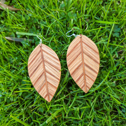 Wooden leaf earrings, Ash, Sapele, Oak wood dangle / drop earrings - Handmade wood and silver earrings - Natural earrings