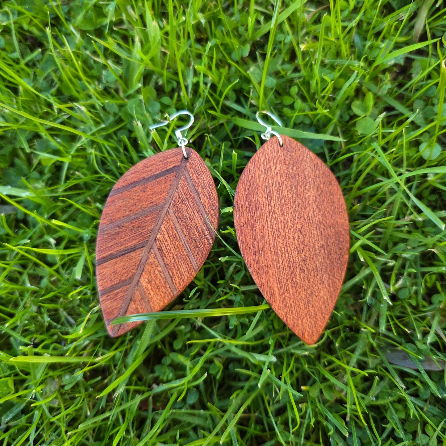 Wooden leaf earrings, Ash, Sapele, Oak wood dangle / drop earrings - Handmade wood and silver earrings - Natural earrings