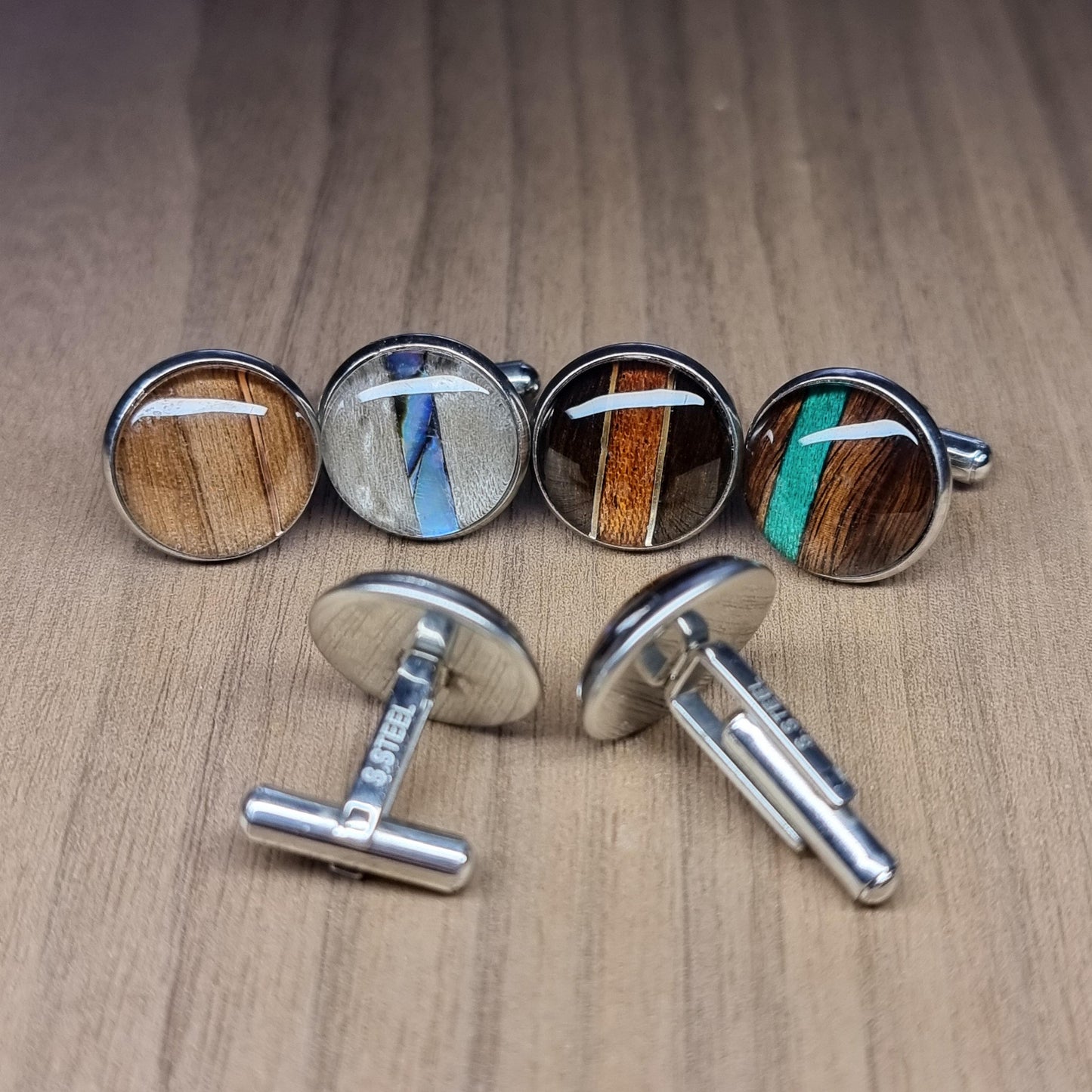 Custom stainless steel wood inlay cufflinks