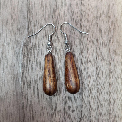 Striped wooden dangle drop earrings with surgical stainless steel hooks